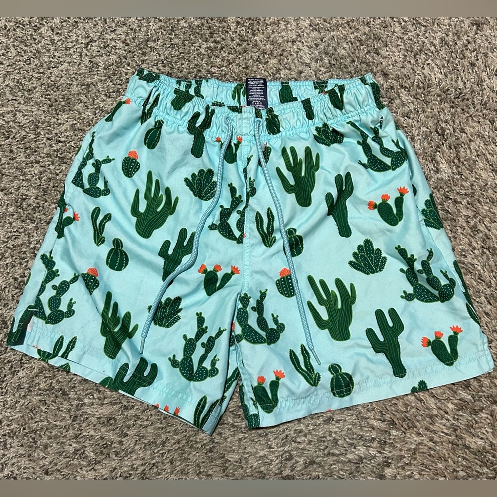 Teal Swim Trunks Cactus Print Medium George Drawstring Pocket